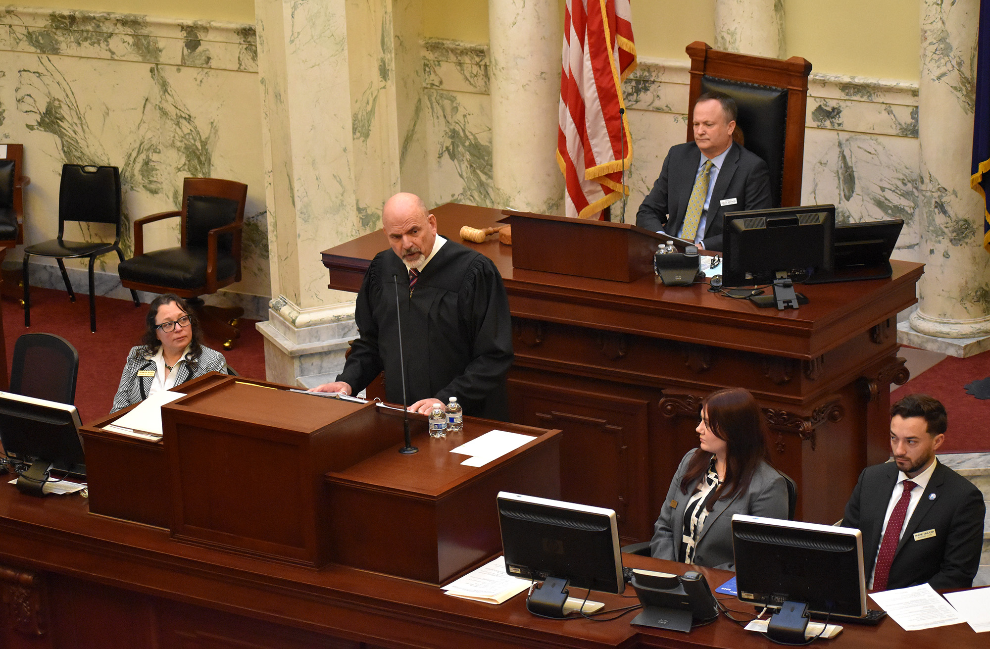 Idaho Supreme Court Chief Justice G. Richard Bevan speaks to Idaho lawmakers on January 21, 2026.